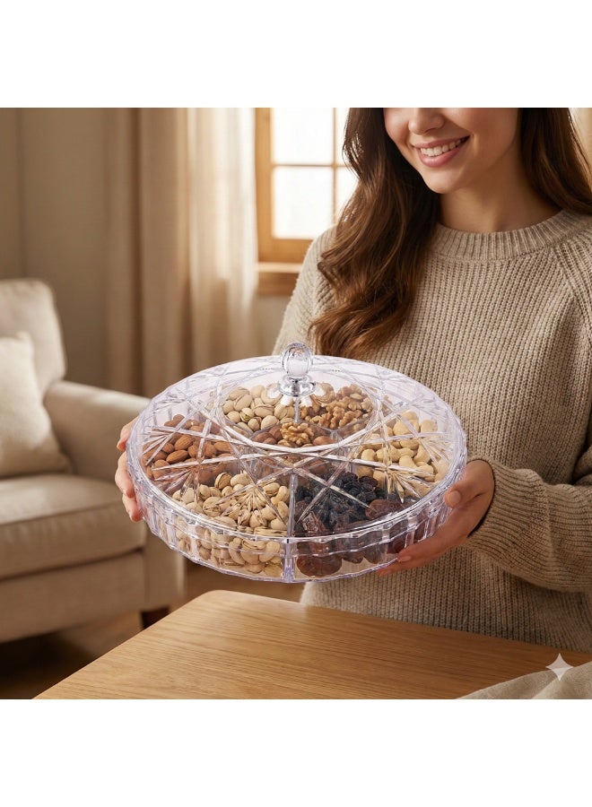Acrylic Snack Organizer with Lid – Round Divided Bonboniere for Nuts, Chocolate, Eid Cookies & Ramadan Snacks – Clear Serving Container - Image 5