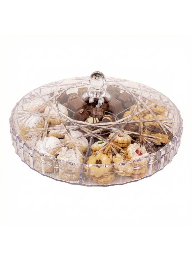 Acrylic Snack Organizer with Lid – Round Divided Bonboniere for Nuts, Chocolate, Eid Cookies & Ramadan Snacks – Clear Serving Container - Image 1