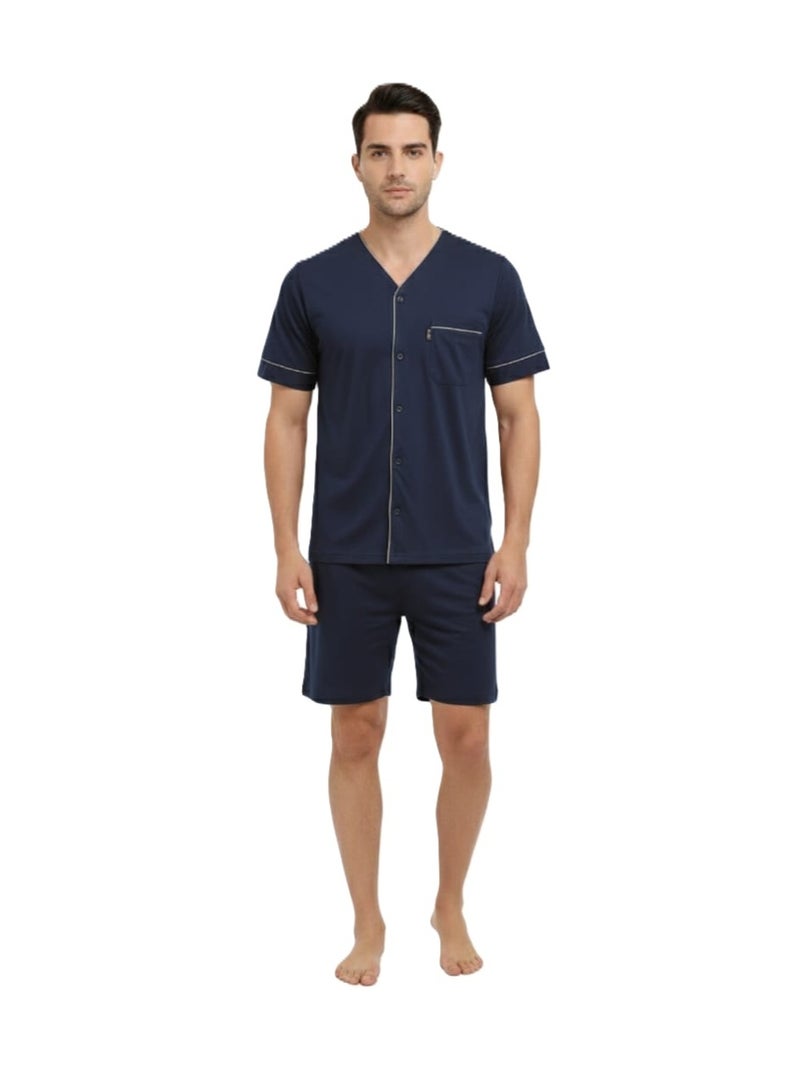 Men Summer Pajama Set Plain Top & Plain Short