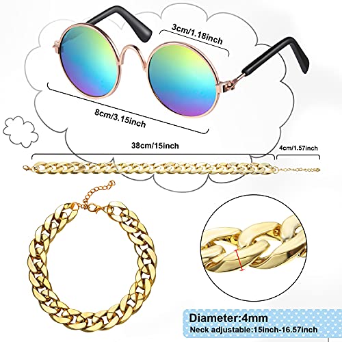 Weewooday 7 Pcs Dog Sunglasses Cats Sunglasses with 2 Gold Chain Retro Round Metal Glasses Funny Cute Cosplay Costume for Small Pet(Fresh Colors,Delicate Style) - Image 3