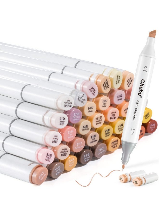 Ohuhu Alcohol Markers Skin Tones Double Tipped Skin Color Art Marker Set for Artists Adults Coloring - 36 Skin-Tone Colors for Portrait Illustration- Chisel & Fine - Oahu of Ohuhu Markers - Refillable - Image 1
