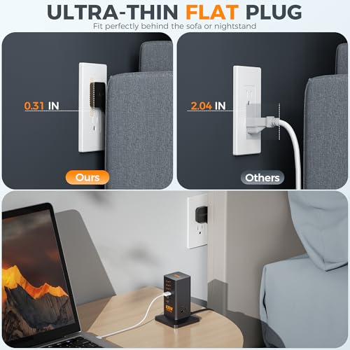 TESSAN محطة شحن PD 100W، TESSAN 9 في 1 شريط طاقة USB C لجهاز iPhone 16/15، MacBook، جهاز لوحي، شاحن سريع للهاتف المكتبي مع 3 مآخذ AC، 3 منافذ USB-A، ملحقات المنزل والمكتب - Image 2