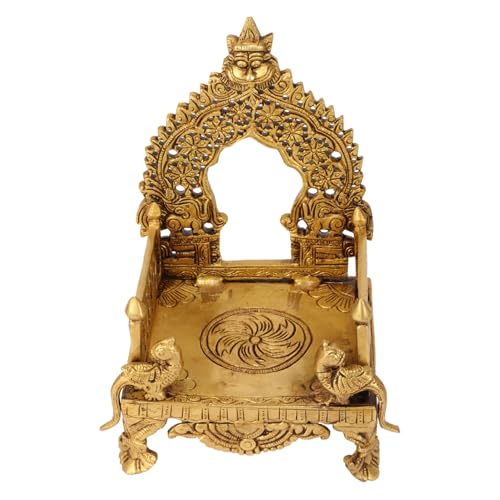 ARTVARKO Brass Peacock Singhasan Chowki Bhagwan Palki Kirtimukha Prabhavali Throne for Temple Diwali Home Decor Gift Height 8 Inch - Image 1