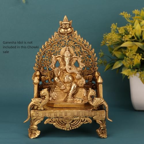 ARTVARKO Brass Peacock Singhasan Chowki Bhagwan Palki Kirtimukha Prabhavali Throne for Temple Diwali Home Decor Gift Height 8 Inch - Image 2