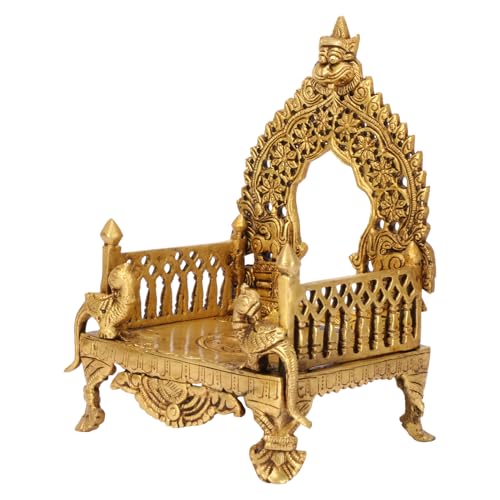 ARTVARKO Brass Peacock Singhasan Chowki Bhagwan Palki Kirtimukha Prabhavali Throne for Temple Diwali Home Decor Gift Height 8 Inch - Image 5