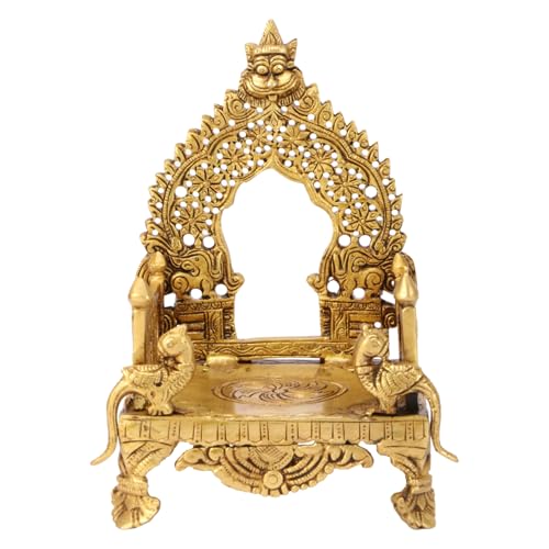 ARTVARKO Brass Peacock Singhasan Chowki Bhagwan Palki Kirtimukha Prabhavali Throne for Temple Diwali Home Decor Gift Height 8 Inch - Image 3
