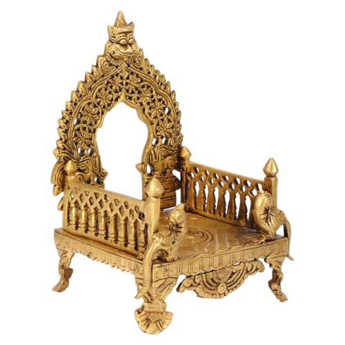 ARTVARKO Brass Peacock Singhasan Chowki Bhagwan Palki Kirtimukha Prabhavali Throne for Temple Diwali Home Decor Gift Height 8 Inch - Image 4