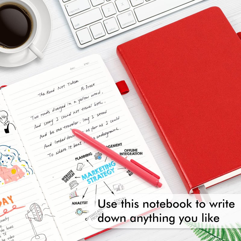 Feela 5 Pack Journal Notebook Bulk For School  Hardcover Business Notebooks Classic Ruled Lined Journals With Pen Holder For Work Note Taking  With 5 Black Pens  120 Gsm  5.1 X8.3   A5  Red - Image 4