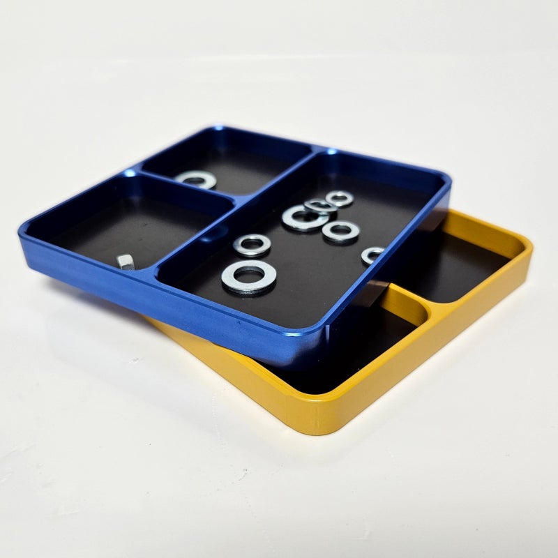 Rc Screw Tray: 10x10cm Blue Aluminum Alloy - Removable Magnetic Bottom Pad 4 Compartments Rc Tool Holder for RC Car Truck Boat Airplane Helicopter Repair - Image 3