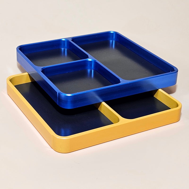 Rc Screw Tray: 10x10cm Blue Aluminum Alloy - Removable Magnetic Bottom Pad 4 Compartments Rc Tool Holder for RC Car Truck Boat Airplane Helicopter Repair - Image 5