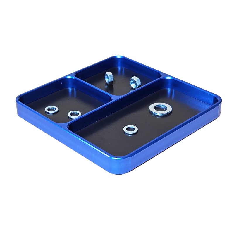 Rc Screw Tray: 10x10cm Blue Aluminum Alloy - Removable Magnetic Bottom Pad 4 Compartments Rc Tool Holder for RC Car Truck Boat Airplane Helicopter Repair - Image 1