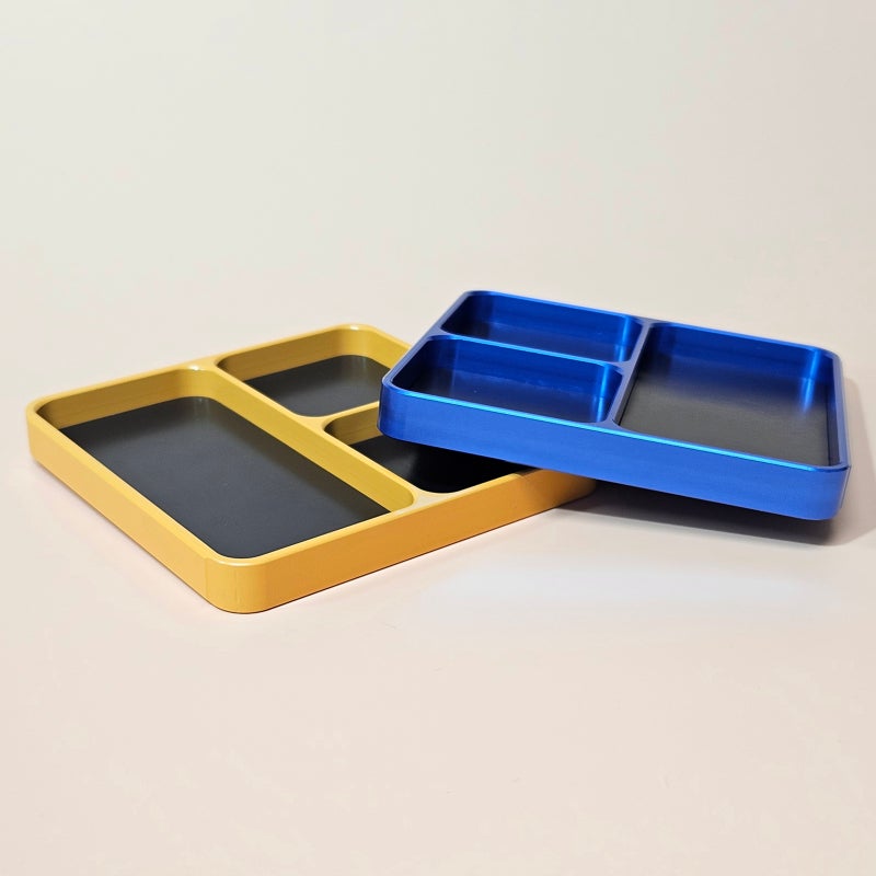 Rc Screw Tray: 10x10cm Blue Aluminum Alloy - Removable Magnetic Bottom Pad 4 Compartments Rc Tool Holder for RC Car Truck Boat Airplane Helicopter Repair - Image 4