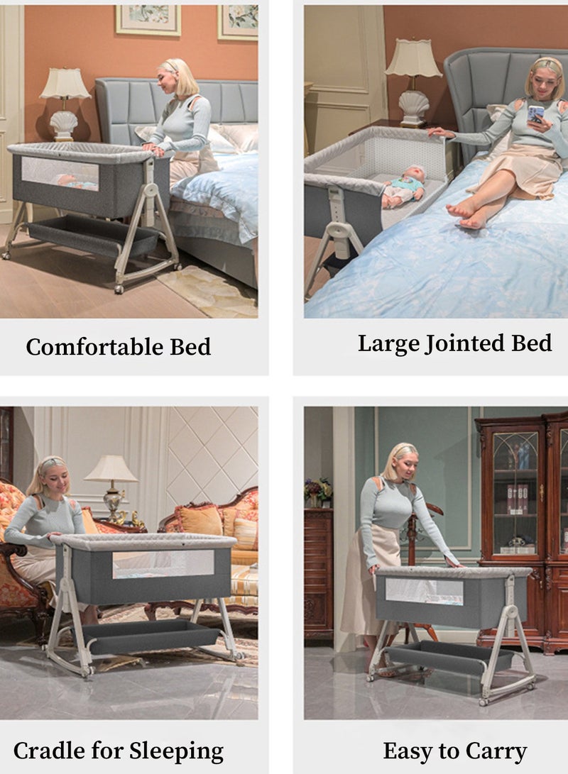 تدوو سرير أطفال بجانب السرير مع سلة تخزين، سرير نوم حديث الولادة قابل للطي، سرير أطفال، مرتبة بارتفاع قابل للتعديل وعجلات دوارة وشبكة ناموسية - Image 2