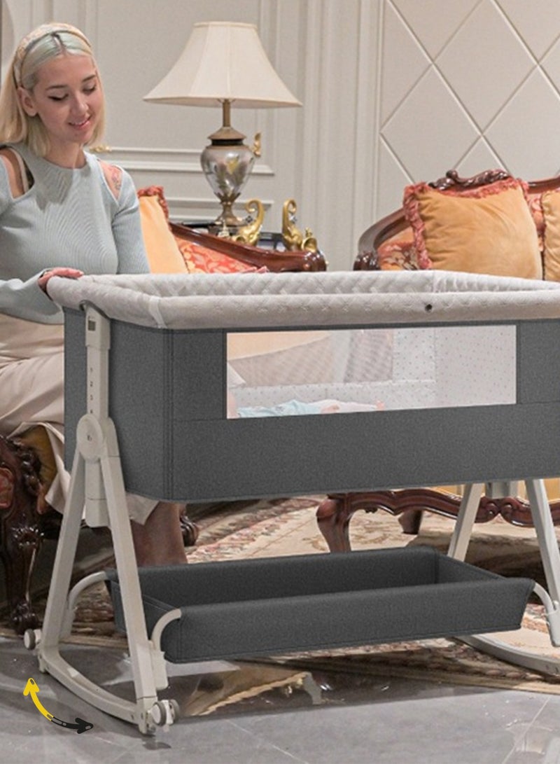 تدوو سرير أطفال بجانب السرير مع سلة تخزين، سرير نوم حديث الولادة قابل للطي، سرير أطفال، مرتبة بارتفاع قابل للتعديل وعجلات دوارة وشبكة ناموسية - Image 5