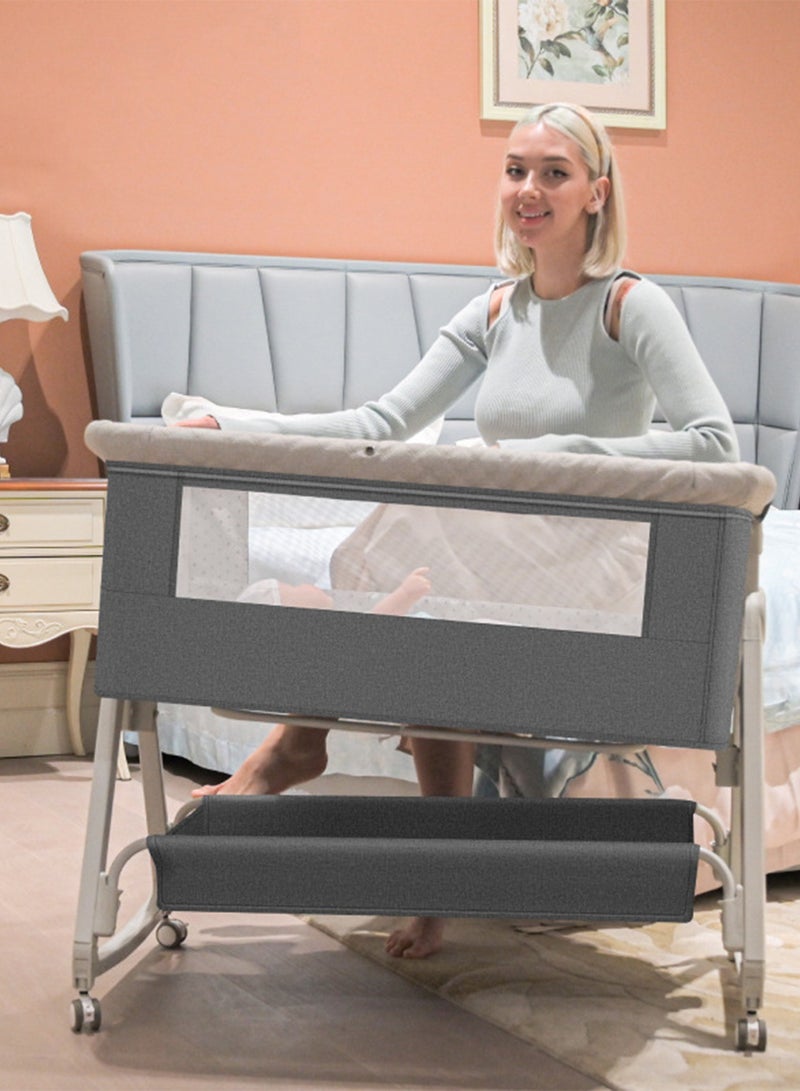 تدوو سرير أطفال بجانب السرير مع سلة تخزين، سرير نوم حديث الولادة قابل للطي، سرير أطفال، مرتبة بارتفاع قابل للتعديل وعجلات دوارة وشبكة ناموسية - Image 3