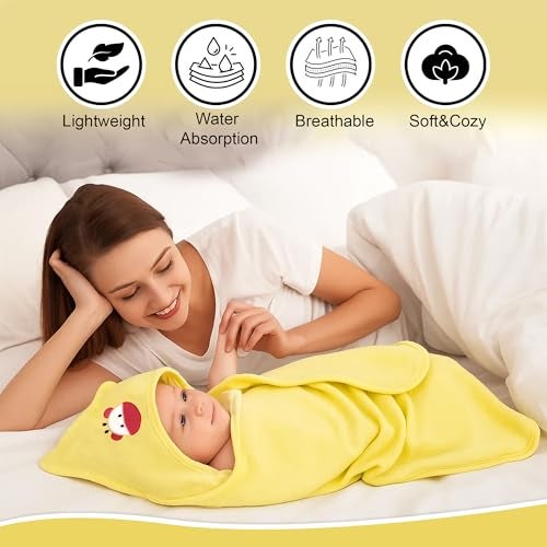 GLUN® Premium Hooded Baby Wraping Blanket, Pack of 3 Combo (73x63 Inch), for Newborn Babies 0-6 Months AC Blanket Cum Bathing Wrap Towel - Image 4