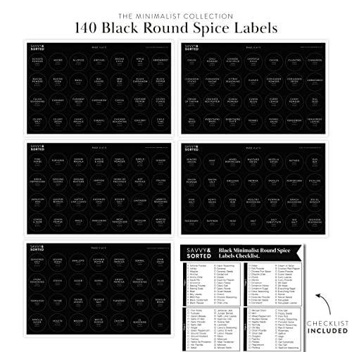 SAVVY & SORTED Spice Labels for Glass Jars, 140 Round Preprinted Waterproof Kitchen Spice Labels Stickers, Seasoning Organization Black Pantry Herbs Label for Top Lid, Chalkboard Labels for Spice Jars - Image 5