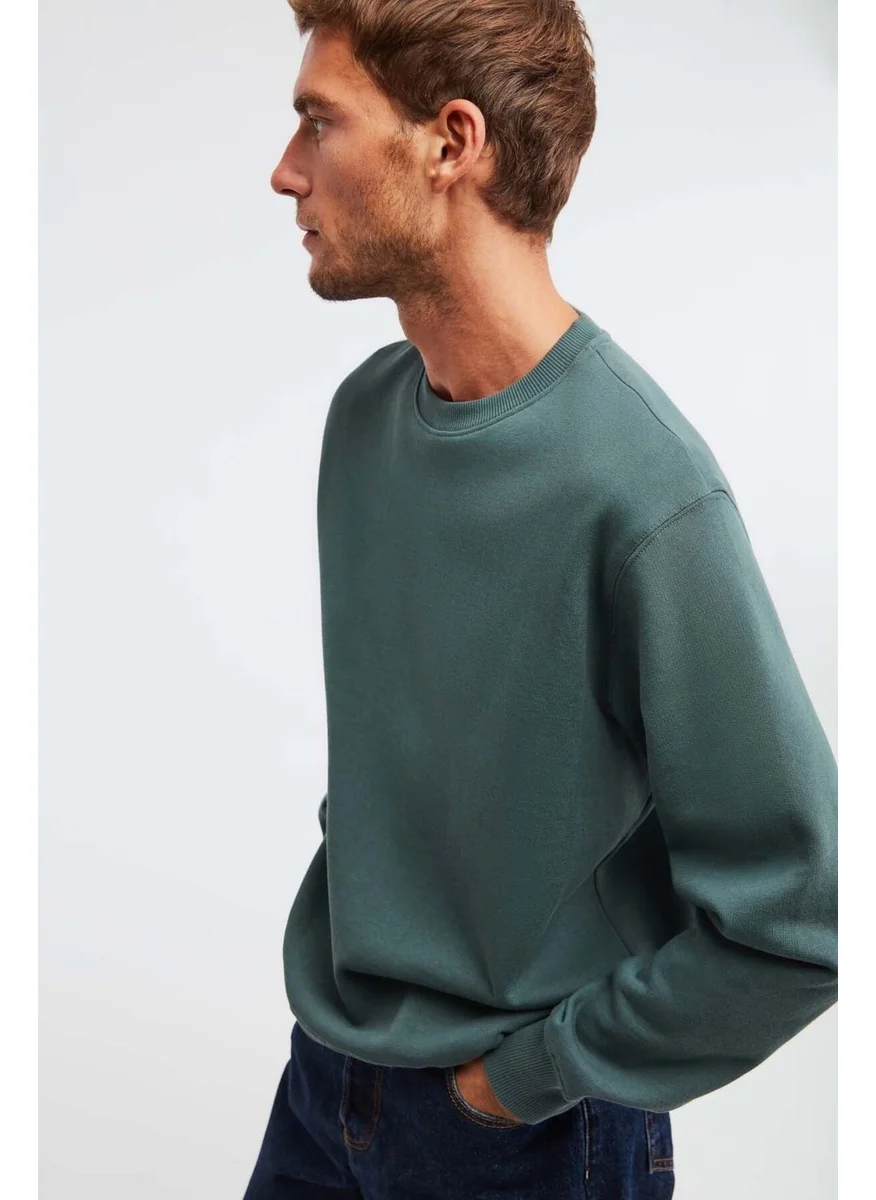جريميلانج Travis Men's Soft Fabric Regular Fit Round Neck Dark Green Sweatshirt