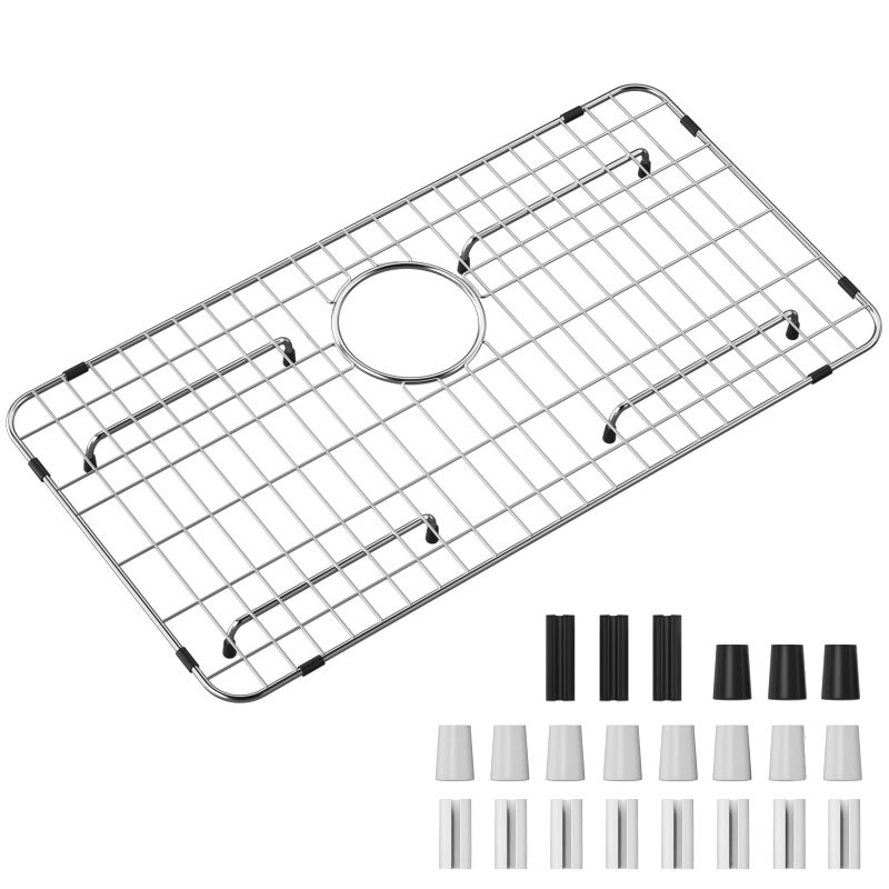 Frsmvati Stainless Steel Sink Grid and Protectors for Bottom of Kitchen Sink, 26" X 14 1/16" Sink Bottom Grid with Rear Drain for Single Sink Bowl (26" X 14 1/16") - Image 1