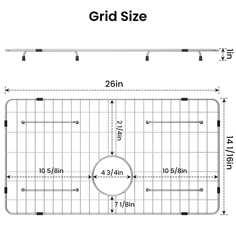 Frsmvati Stainless Steel Sink Grid and Protectors for Bottom of Kitchen Sink, 26" X 14 1/16" Sink Bottom Grid with Rear Drain for Single Sink Bowl (26" X 14 1/16") - Image 2