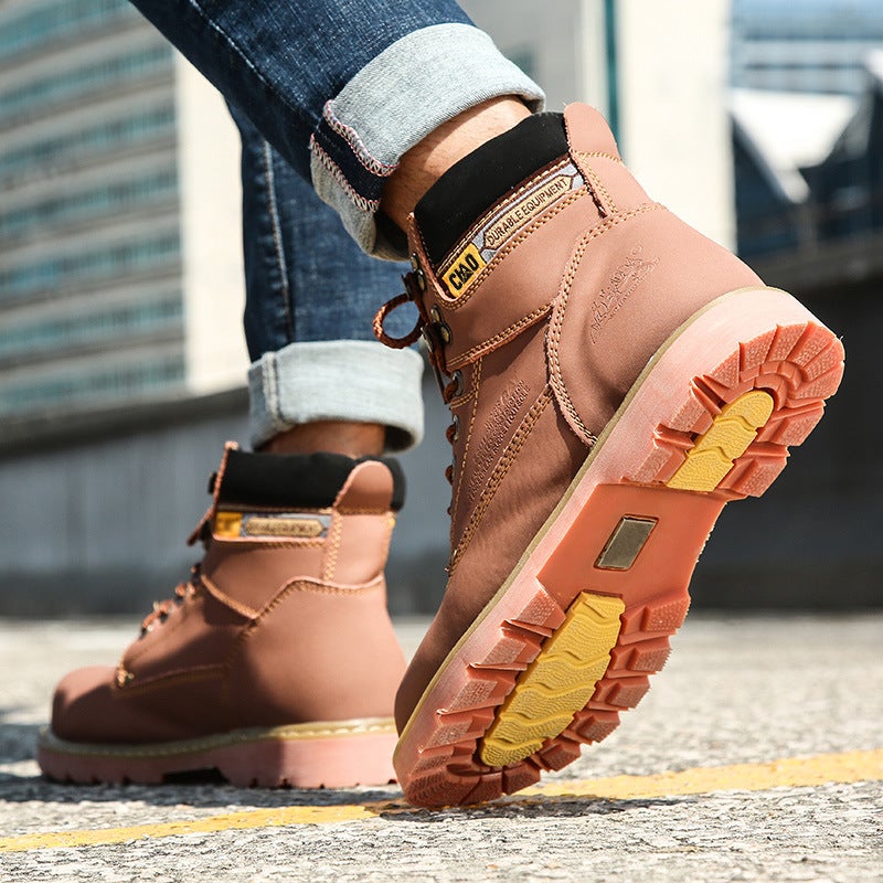 Men'S Martin Boots Big Head Workwear Boots Round Toe Lace-Up Flat Leather Outdoor Mountaineering Shoes Couple Black Boots Spring - Image 4