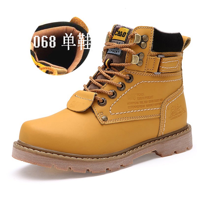Men'S Martin Boots Big Head Workwear Boots Round Toe Lace-Up Flat Leather Outdoor Mountaineering Shoes Couple Black Boots Spring - Image 1