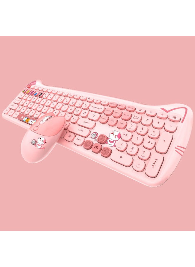 Generic - Skyscraper Meow Meng PLUS Wireless Keyboard Mouse Suit Girls Cute Chocolate Office Unlimited Keyboard-Specifications:Meow Meng Wireless (milk Tea Color) - Image 1