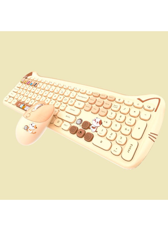 Generic - Skyscraper Meow Meng PLUS Wireless Keyboard Mouse Suit Girls Cute Chocolate Office Unlimited Keyboard-Specifications:Meow Meng Wireless (milk Tea Color) - Image 1
