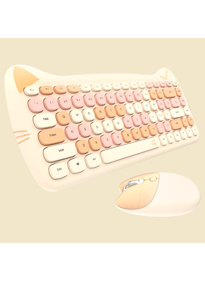 Generic - Skyscraper Meow Meng PLUS Wireless Keyboard Mouse Suit Girls Cute Chocolate Office Unlimited Keyboard-Specifications:Meow Meng Wireless (milk Tea Color) - Image 1