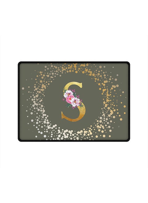 Designer Gaming Mouse Pad Anti-Skid Mousepad Large Keyboard Mouse Pad Desk Mat Custom Monogram Initial Letter Floral Pattern Alphabet - S(Olive Green)