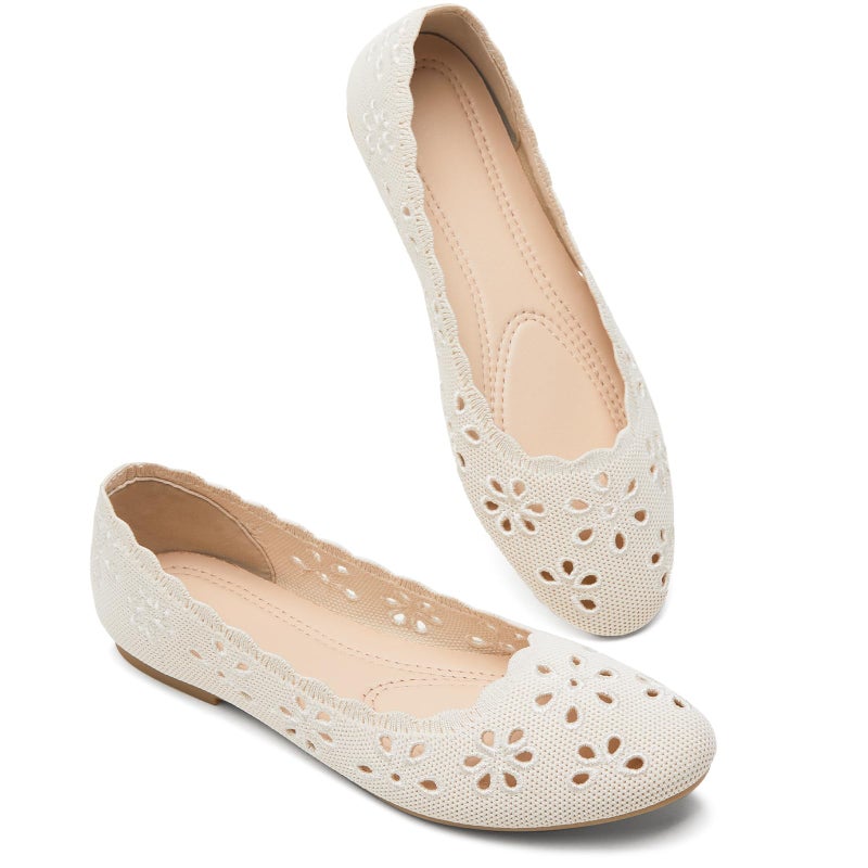 BABUDOG Mesh Ballet Flats Shoes for WomenWomens Flats Dressy ComfortableWomens Dress Shoes with Flower EyeletsSlip on Casual Walking FlatsNude 07 - Image 2