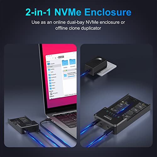 Sokiwi NVMe M.2 Duplicator Dual-Bay Offline Clone Tool-Free, Sokiwi 10Gbps NVMe Docking Station with Cooling Fan,NVMe M.2 SSD Enclosure for NVMe PCIe Size 2230/2242/2260/2280(up to 8TB) - Image 3