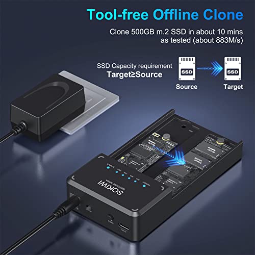 Sokiwi NVMe M.2 Duplicator Dual-Bay Offline Clone Tool-Free, Sokiwi 10Gbps NVMe Docking Station with Cooling Fan,NVMe M.2 SSD Enclosure for NVMe PCIe Size 2230/2242/2260/2280(up to 8TB) - Image 2