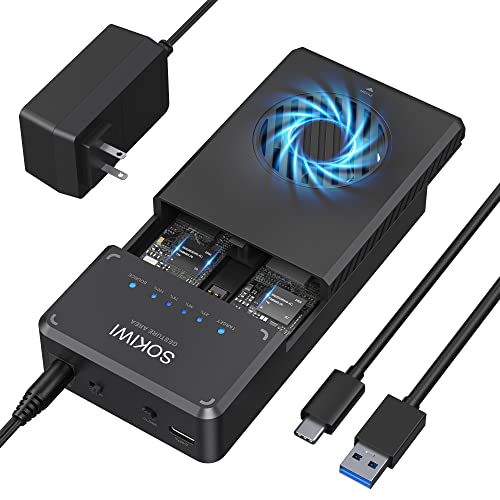 Sokiwi NVMe M.2 Duplicator Dual-Bay Offline Clone Tool-Free, Sokiwi 10Gbps NVMe Docking Station with Cooling Fan,NVMe M.2 SSD Enclosure for NVMe PCIe Size 2230/2242/2260/2280(up to 8TB) - Image 1