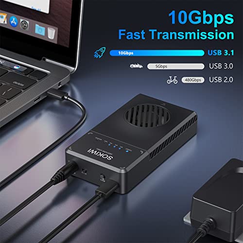 Sokiwi NVMe M.2 Duplicator Dual-Bay Offline Clone Tool-Free, Sokiwi 10Gbps NVMe Docking Station with Cooling Fan,NVMe M.2 SSD Enclosure for NVMe PCIe Size 2230/2242/2260/2280(up to 8TB) - Image 5