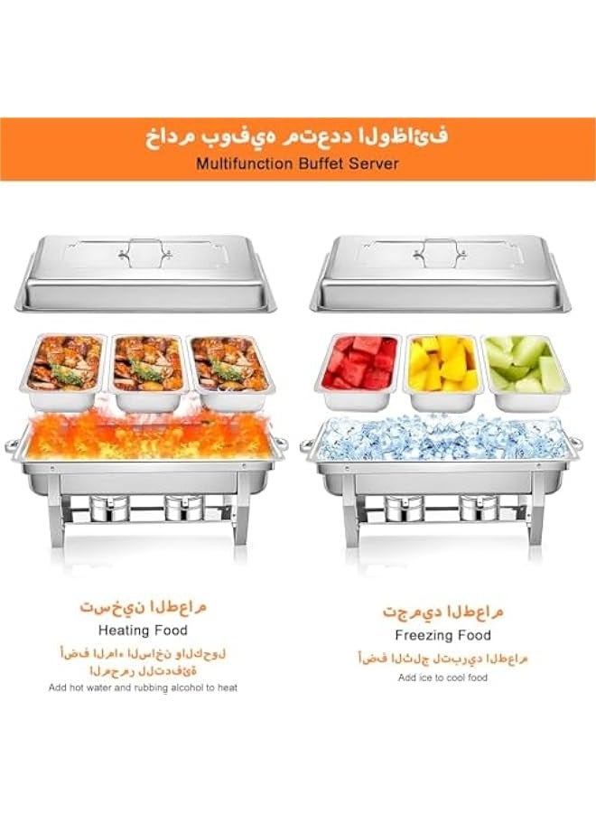 تراسل طقم بوفيه صحن تسخين الطعام، طقم تسخين الطعام من الفولاذ المقاوم للصدأ، موقد بوفيه مستطيل مع غطاء أواني الطعام، طقم تسخين الطعام من الفولاذ المقاوم للصدأ، لحفلات الزفاف، الحفلات، الولائم - Image 3