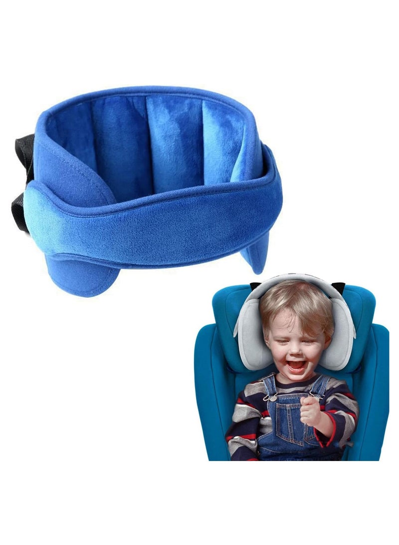 Adjustable Child Car Head Support & Sleep Aid Belt, Cotton Headrest for Baby & Toddler Safety Seat, Neck Support Strap (Blue) - Image 1