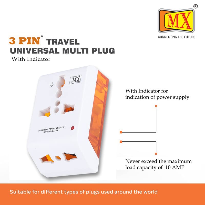 MX 3 PIN Traveller Universal Socket Plug Type B Worldwide Travel Adaptor Multi Plug Conversion Plug Socket Connector 3 in 1 Pack of 2 - Image 5