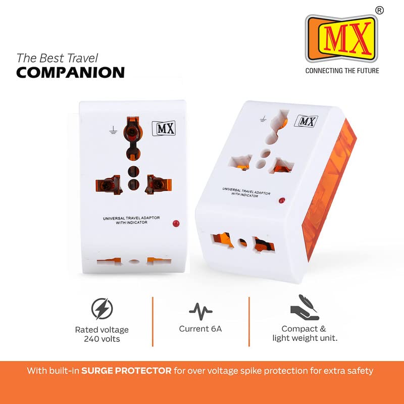 MX 3 PIN Traveller Universal Socket Plug Type B Worldwide Travel Adaptor Multi Plug Conversion Plug Socket Connector 3 in 1 Pack of 2 - Image 4