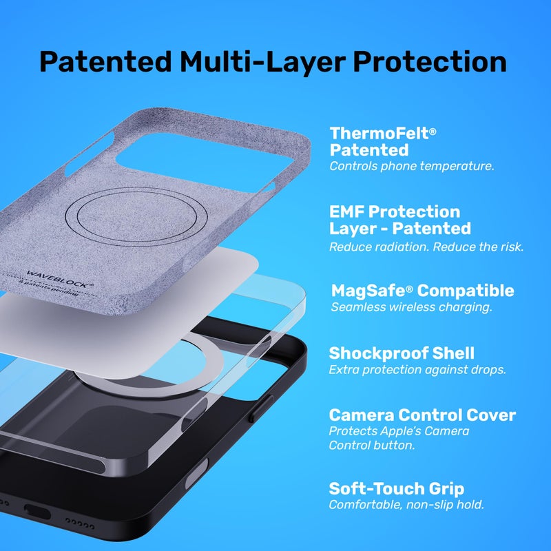 WAVEBLOCK EMF Protection Silicone Case Compatible with iPhone 17 Pro Max, Radiation Blocker, 5G Shield Reduction, Lightweight, USA Patented and Tested in FCC Lab, Black - Image 4
