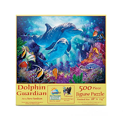 SUNSOUT INC - Dolphin Guardian - 500 pc Jigsaw Puzzle by Artist: Steve Sundram - Finished Size 18" x 24" - MPN# 70926 - Image 1