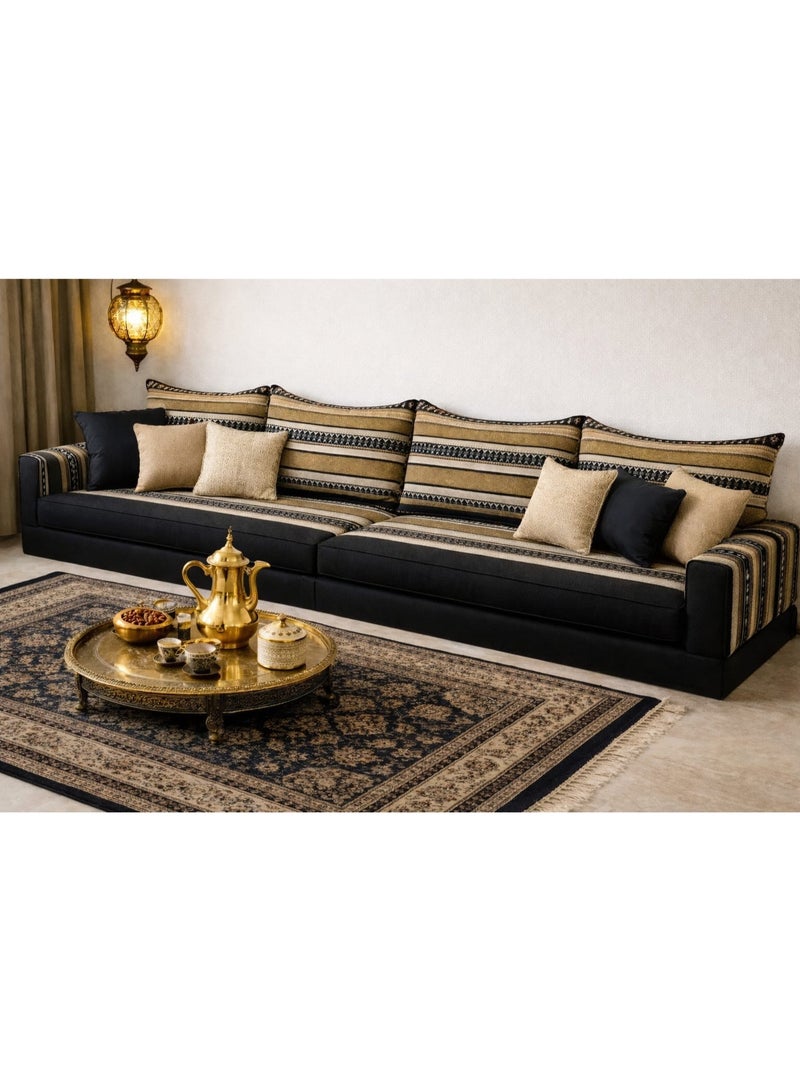 اكس بوت كنبة مجلس عربية، أسود وذهبي، طراز تقليدي، جلسة أرضية مع وسائد مخططة - Image 3
