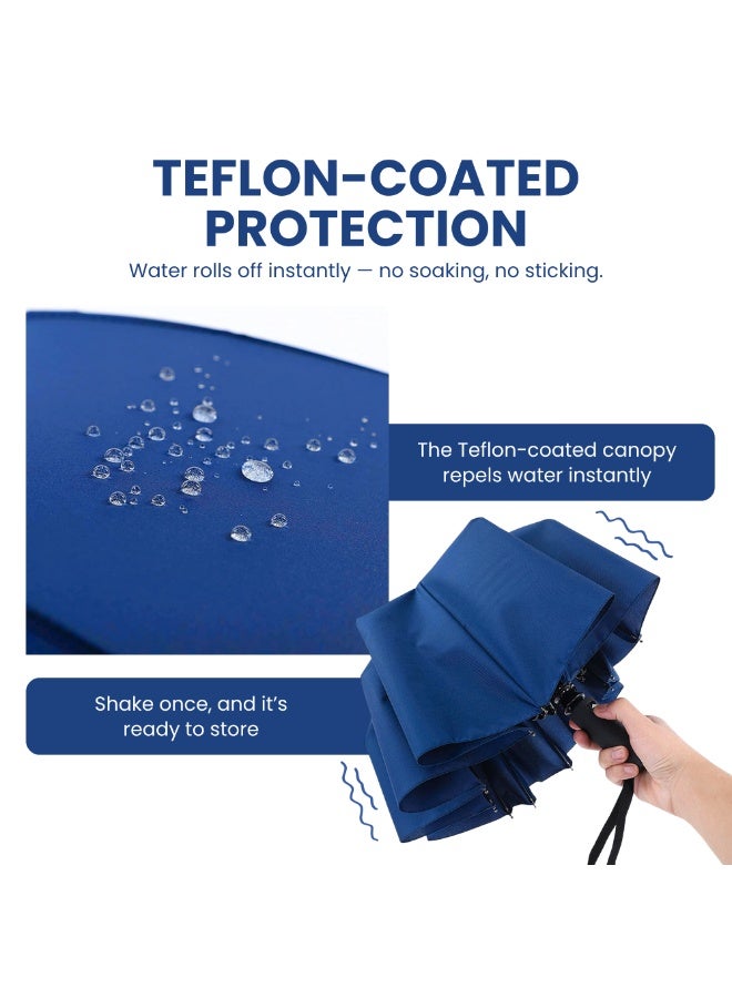 Nexso Blue Automatic Travel Umbrella – Windproof, Waterproof, UV Protection, One-Touch Open/Close, Compact & Portable, Teflon-Coated, Black, for Men & Women - Image 4