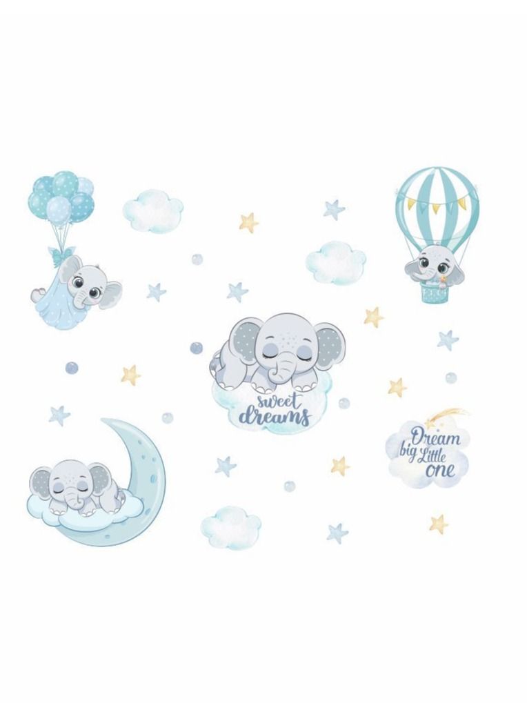 Bluejw ملصقات حائط سحاب الفيل الكرتونية مثالية لغرف نوم الأطفال ورياض الأطفال - Image 1