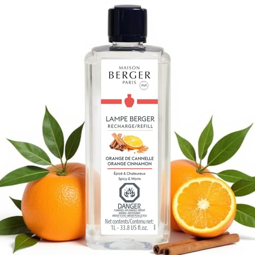 Maison Berger عبوة إعادة تعبئة عطر البرتقال والقرفة من ميزون بيرجر – 1 لتر (33.8 أونصة سائلة) زيت لموزع لامب بيرجر، معطر هواء برائحة دافئة حارة، 160 ساعة من الانتشار، عطور فرنسية منذ 1898 - Image 1