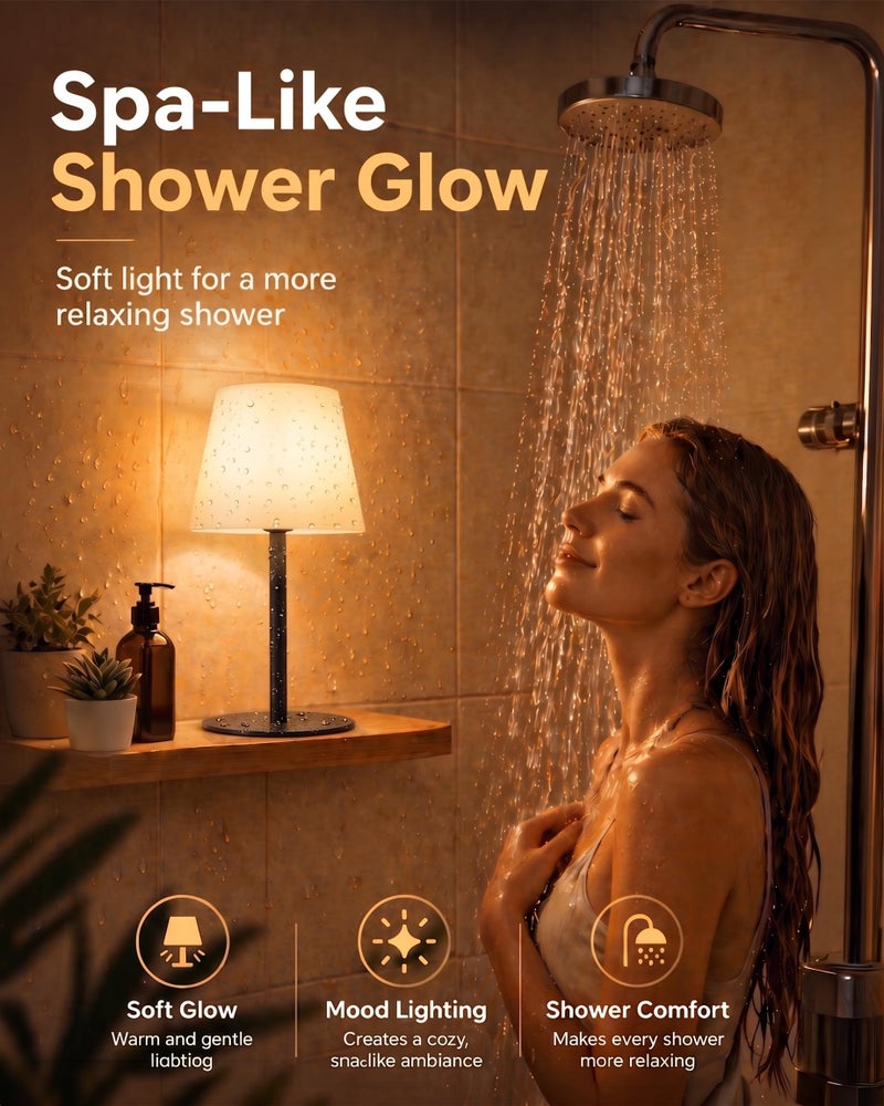 EZVALO Spa-Like Shower Lamp – IP65 Waterproof Bathroom Lamp, Rechargeable Cordless Mood Light, 3 Color Temps for Relaxing Bathroom & Bathtub Experience 1 Pack (Black) - Image 3