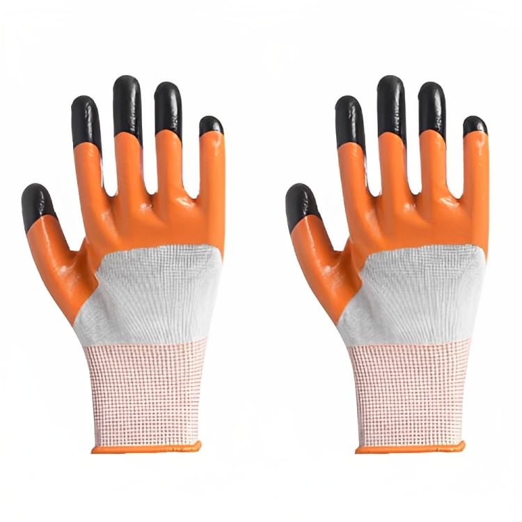 SR Hand Gloves Hand Work Safety Polymer Coated Non Slip Gloves Free Size Orange Gloves (Pack Of 5 Pair)  - Image 2
