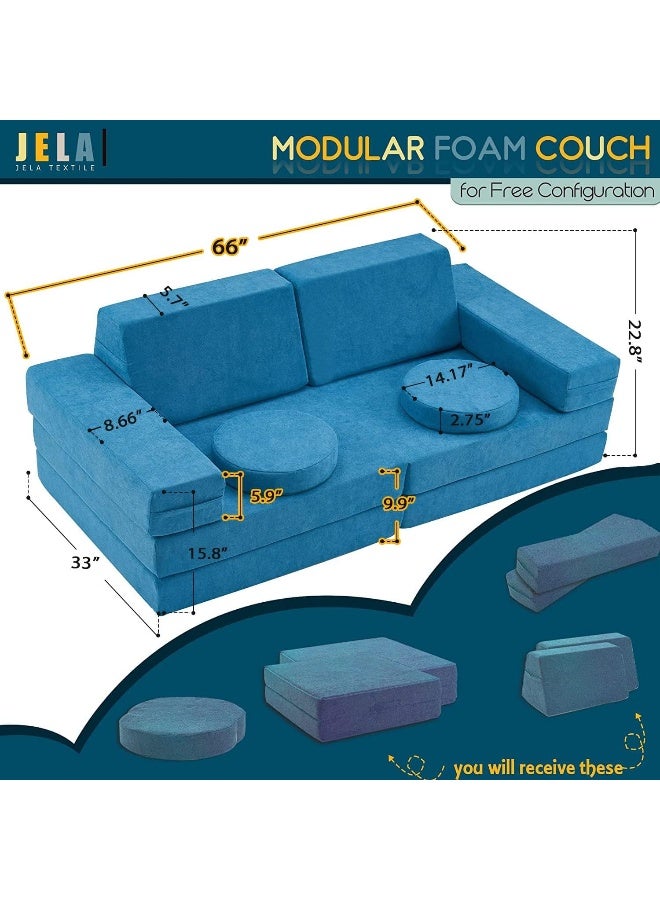 Jela Kids Luxury Floor Play Couch, Sofa Modular Furniture for Adults & Toddlers, Teal - Image 2