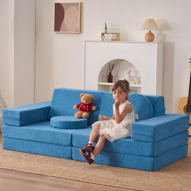 Jela Kids Luxury Floor Play Couch, Sofa Modular Furniture for Adults & Toddlers, Teal - Image 1