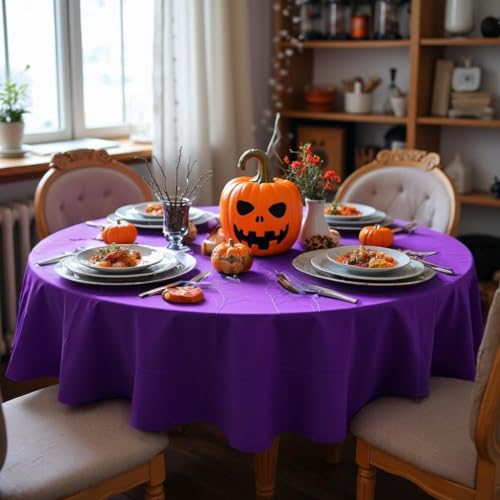 sancua Round Tablecloth - 60 Inch - Water Resistant Spill Proof Washable Polyester Table Cloth Decorative Fabric Table Cover for Dining Tables, Buffet Parties and Camping, Purple - Image 3